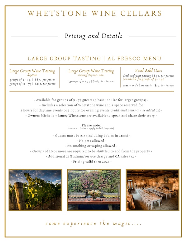 2026 Large Group Tastings Al Fresco Menu