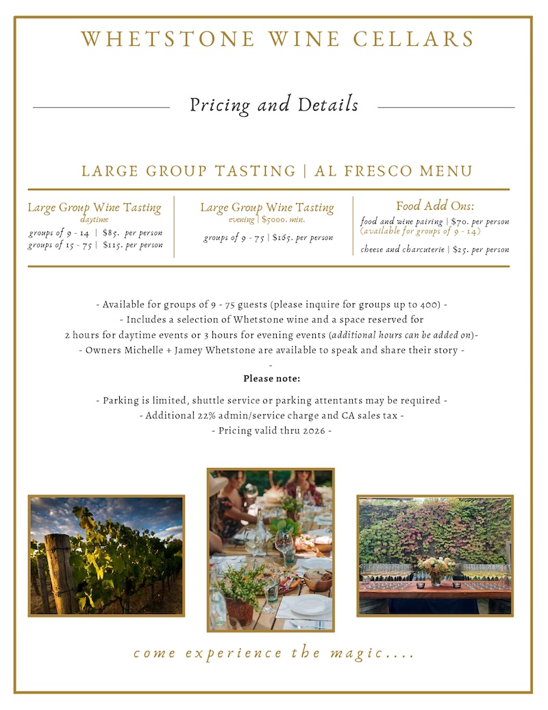 2026 Large Group Tastings Al Fresco Menu