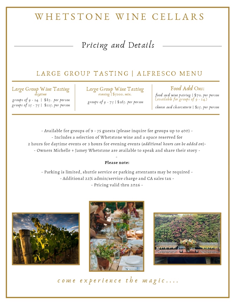 2026 Large Group Tastings Al Fresco Menu