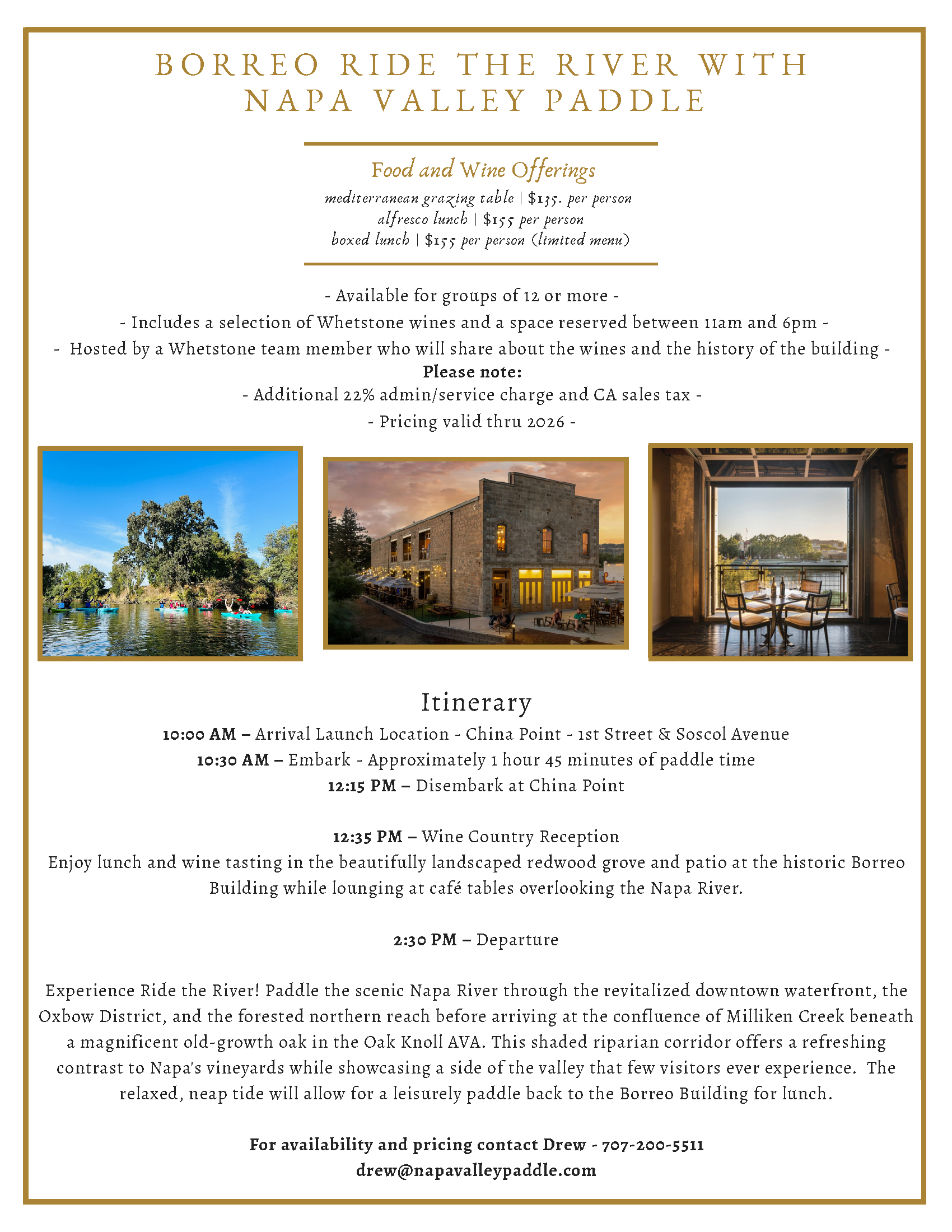 2026 Large Group Tastings Al Fresco Menu